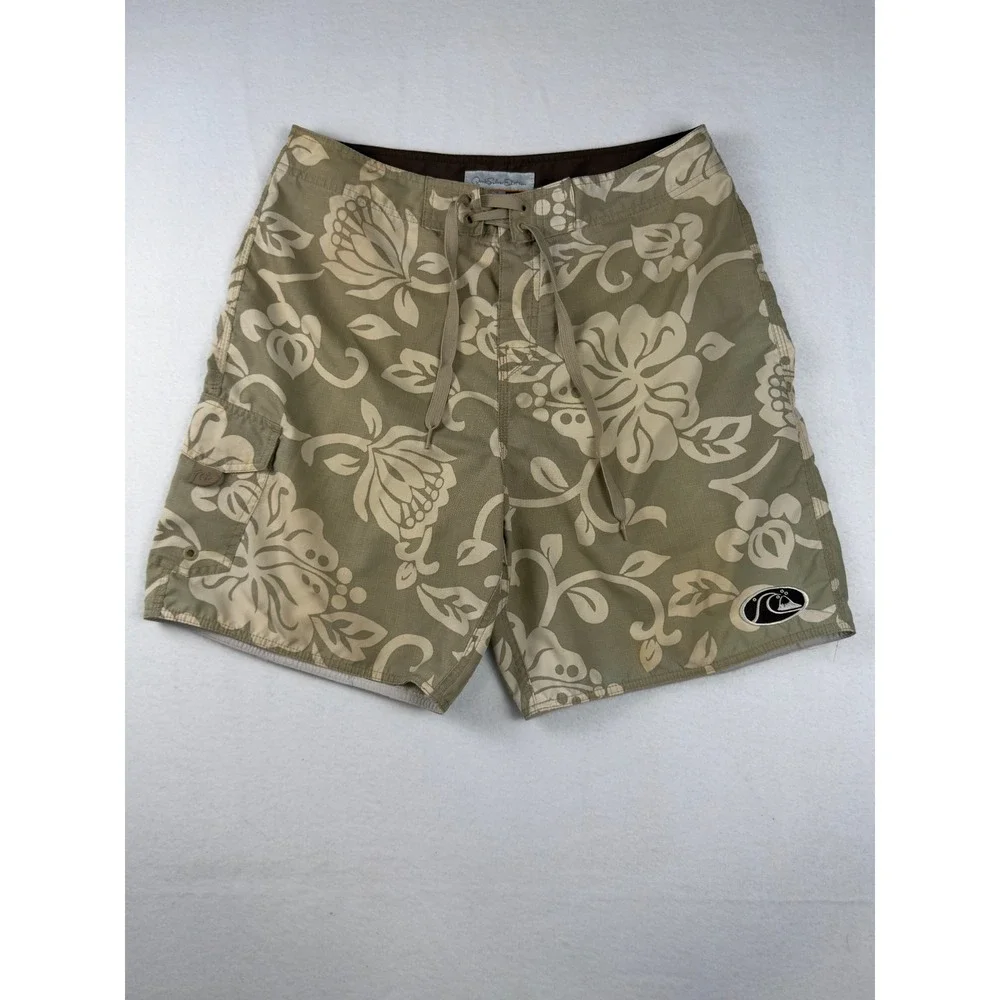Quiksilver Edition Mens Board Shorts Size 34 Green Floral Ripstop Cargo L501378